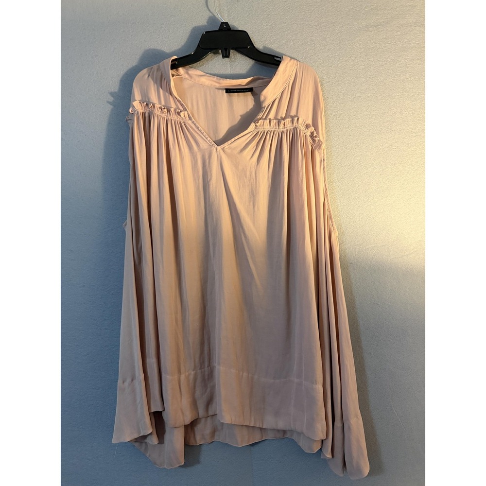 Lane Bryant Blouse Womens L Pink Ruffle Kimono Sleeve Tunic Top Plus Boho